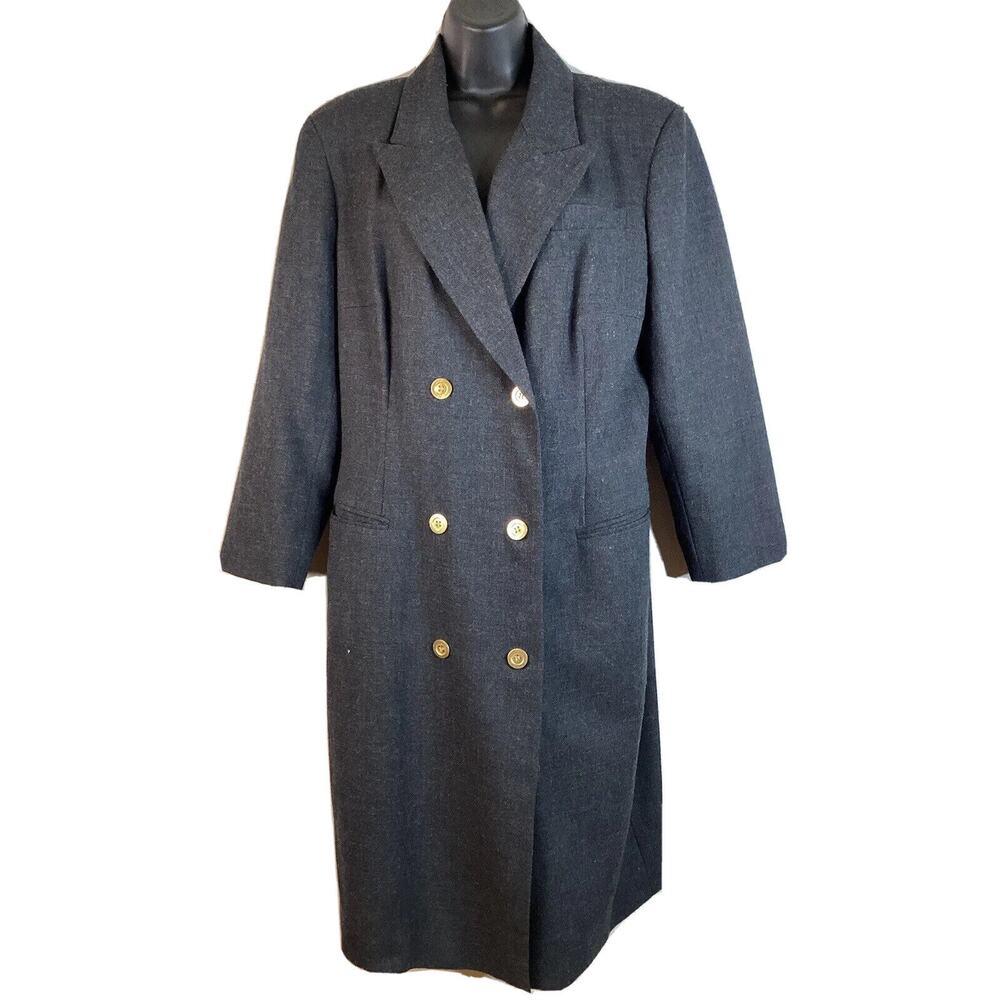 Harve Benard Womens Long Blazer Suit Jacket Trench Coat Wool Double Breasted 14